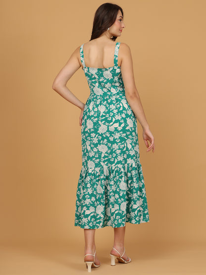 The Emerald Bloom Tiered Midi Dress