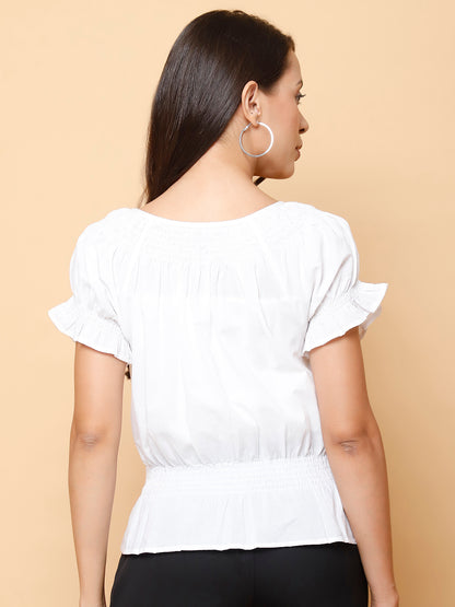 Elasticized Neck Smocked Waist Top