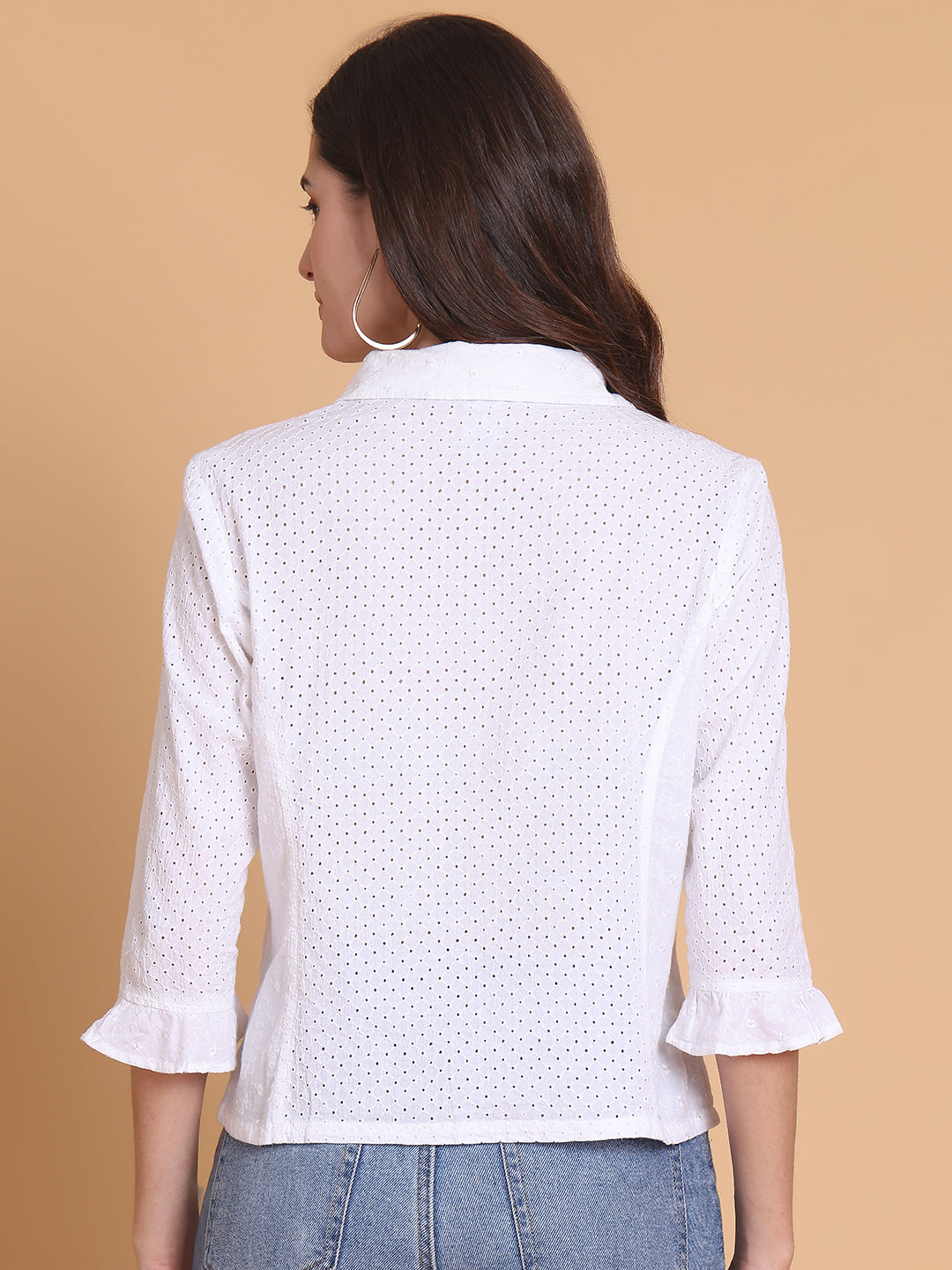 Women's White Cotton Eyelet Shirt