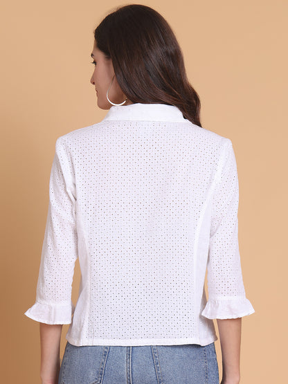 Women's White Cotton Eyelet Shirt