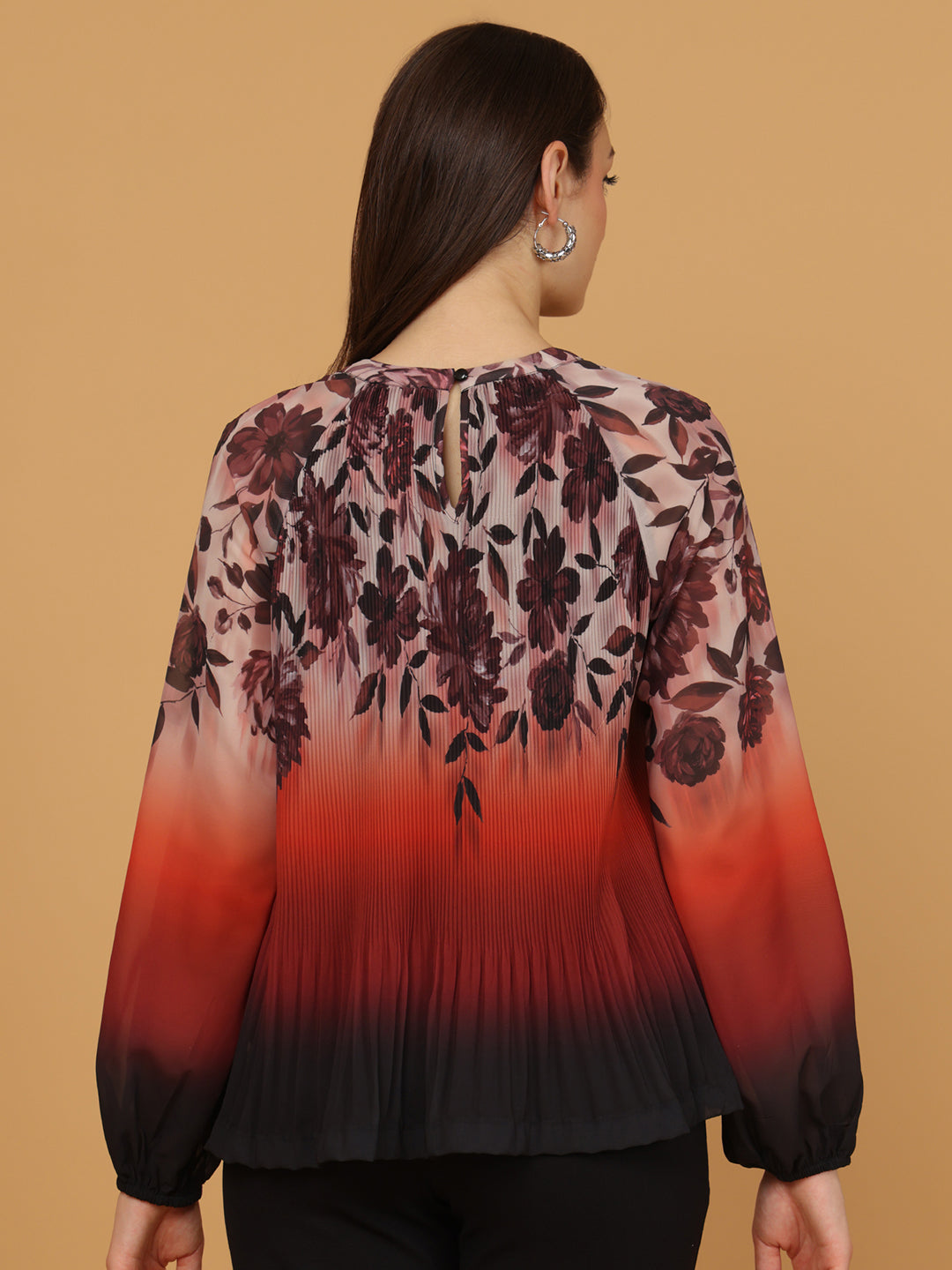 Women's Floral Ombre Pleated Top