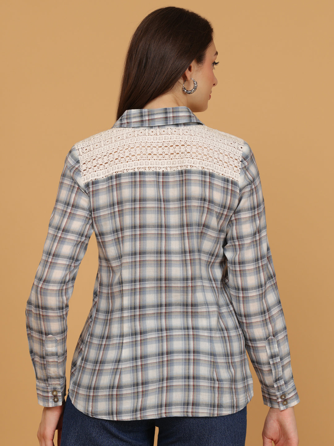 Tartan Checked Lace Cotton Casual Shirt