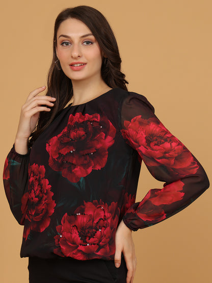 Women’s Elegant Black Chiffon Top