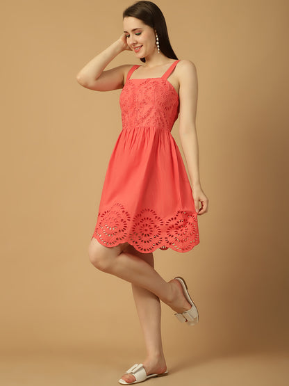 Pink Lace Detail Fit & Flare Dress