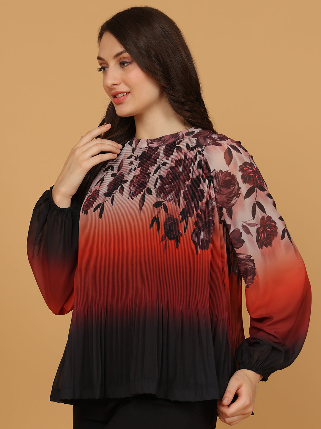 Women's Floral Ombre Pleated Top