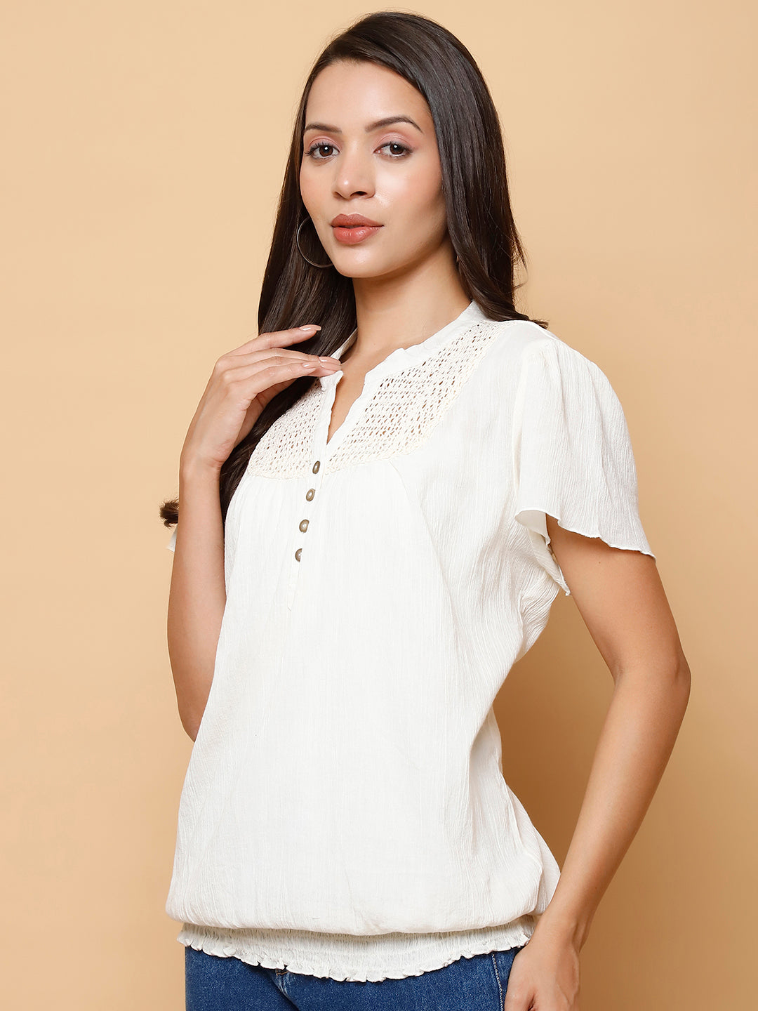 Lace Insert White Top