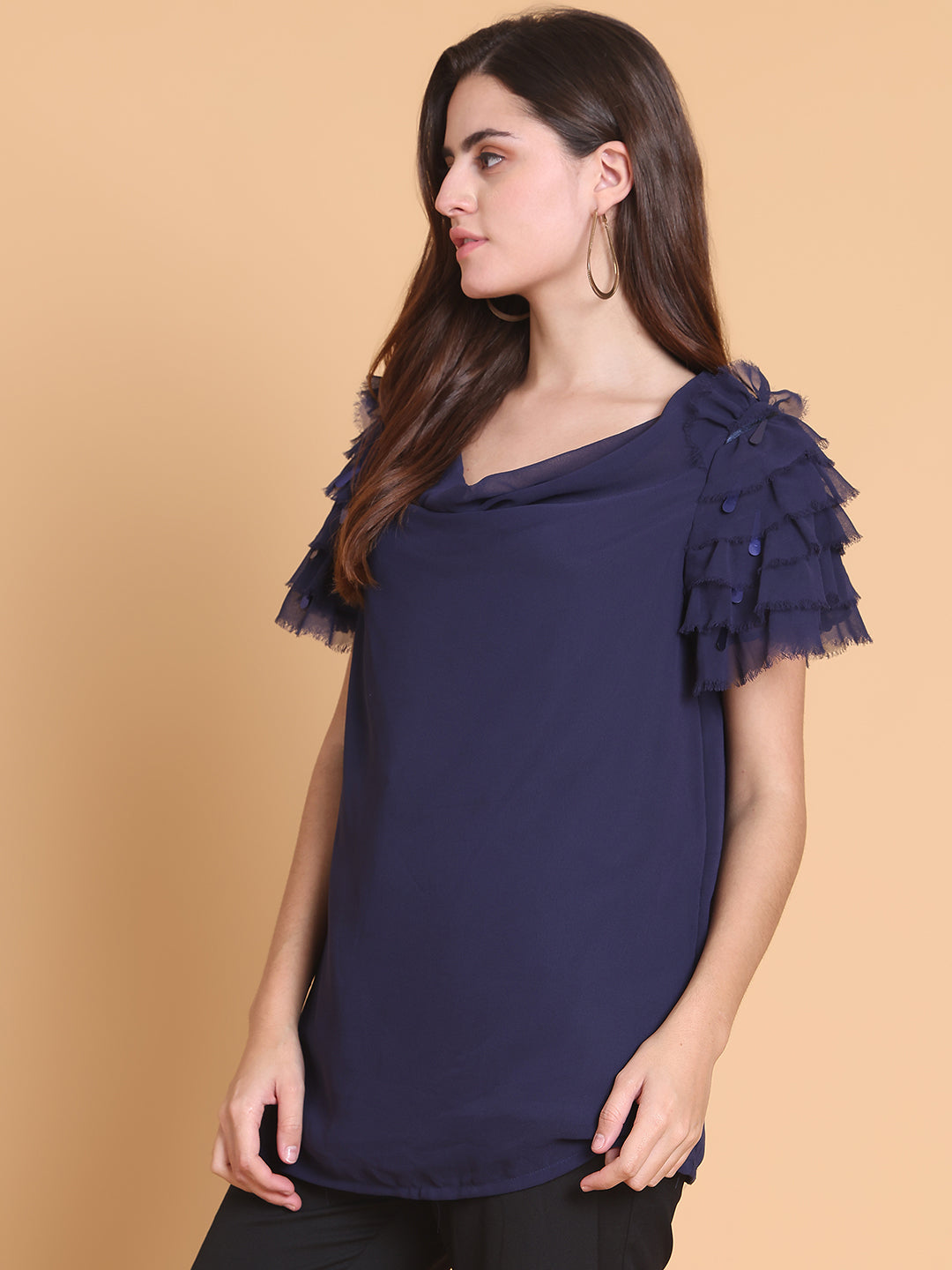 Navy Blue Boat Neck Top