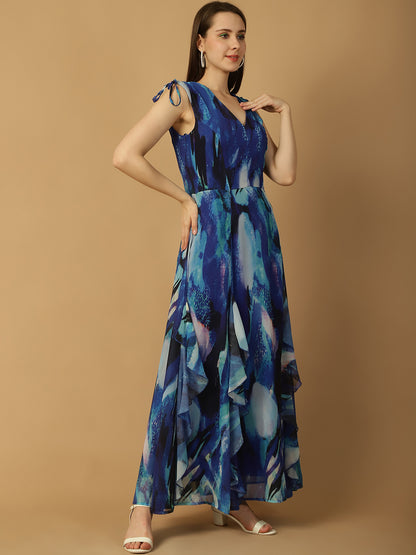 Sleeveless Abstract Print Maxi Dress