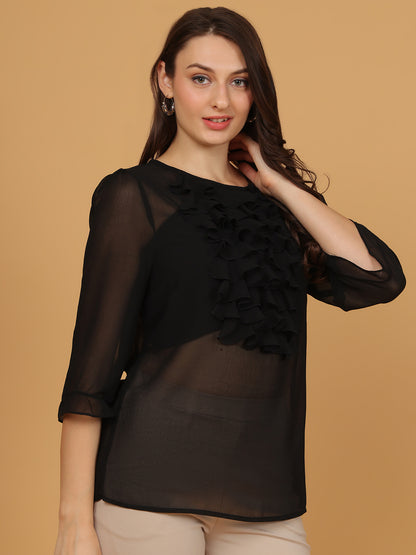 Women Black Sheer Chiffon Top
