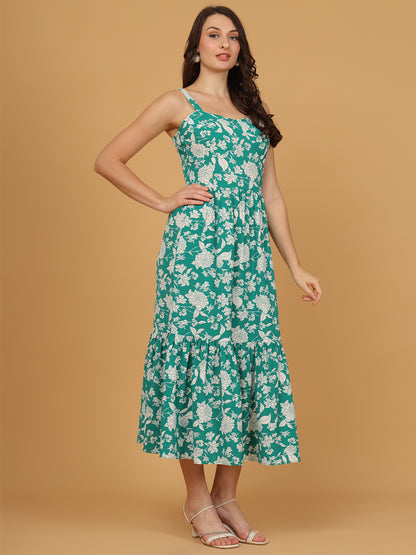 The Emerald Bloom Tiered Midi Dress