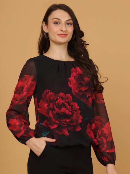 Women’s Elegant Black Chiffon Top