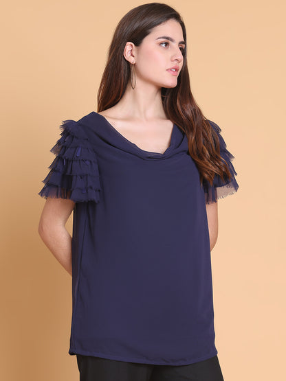 Navy Blue Boat Neck Top