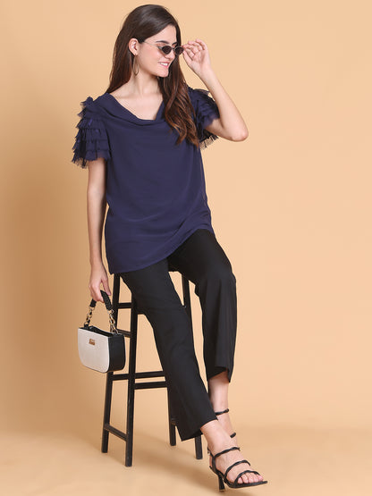 Navy Blue Boat Neck Top