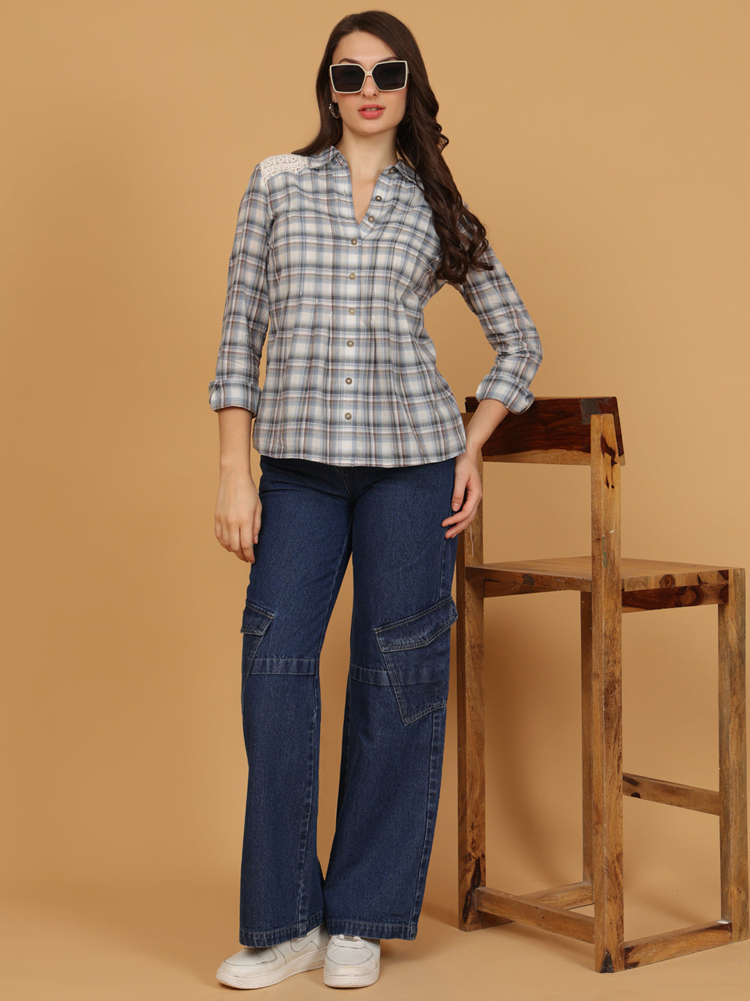 Tartan Checked Lace Cotton Casual Shirt