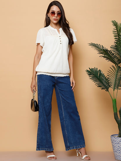 Lace Insert White Top