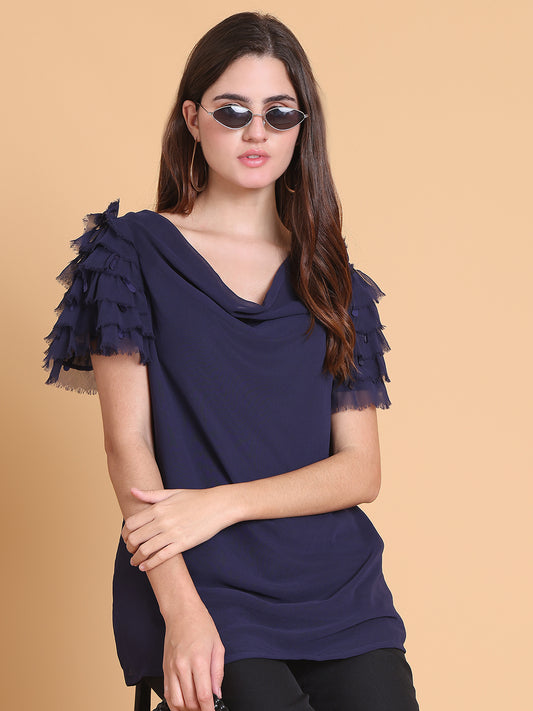 Navy Blue Boat Neck Top