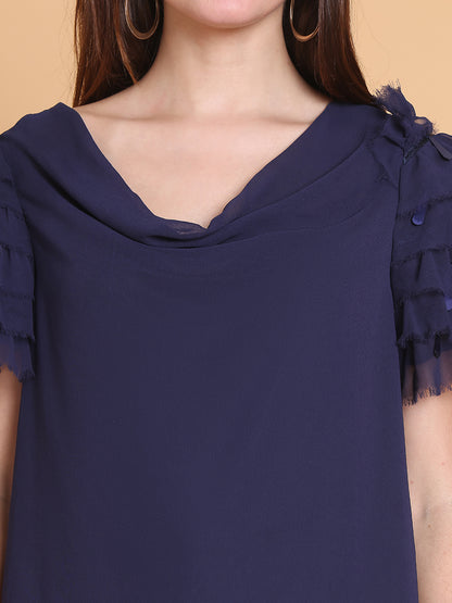 Navy Blue Boat Neck Top