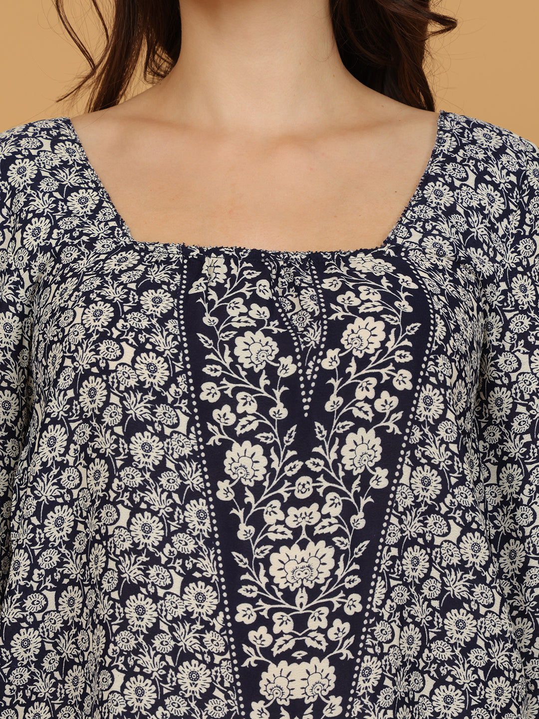 Floral Print Square Neck Top with Tie-Back Detail