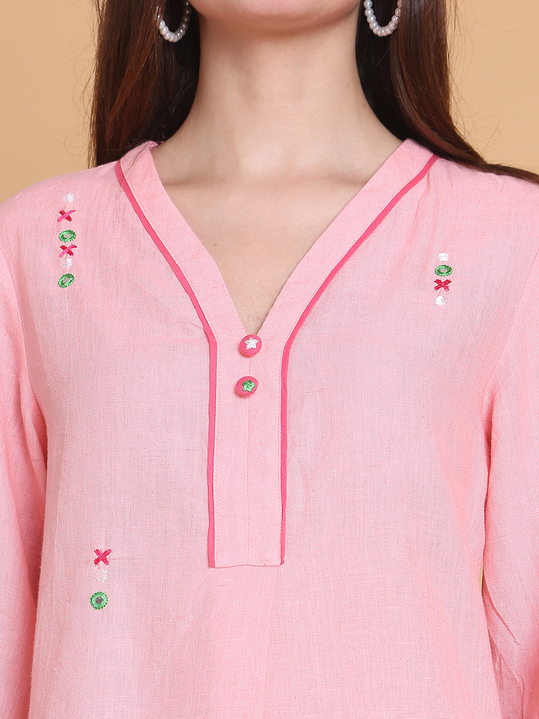 Womens Pastel Pink Cotton-Linen Tunic