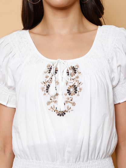 Elasticized Neck Smocked Waist Top