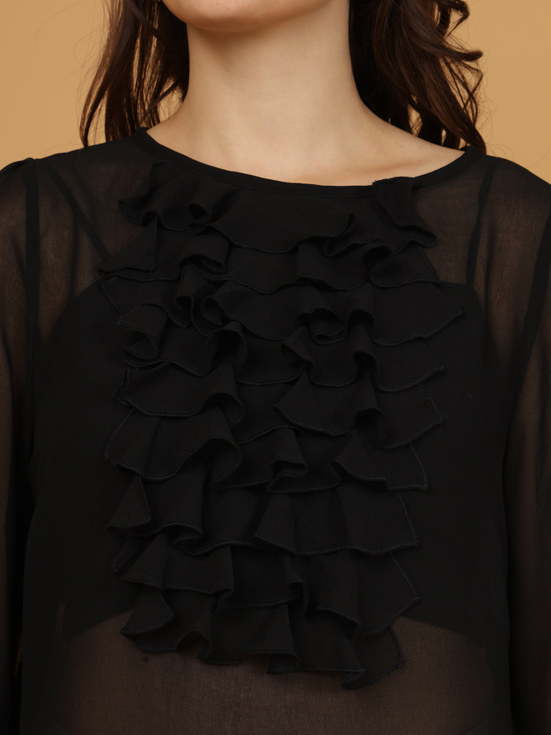 Women Black Sheer Chiffon Top