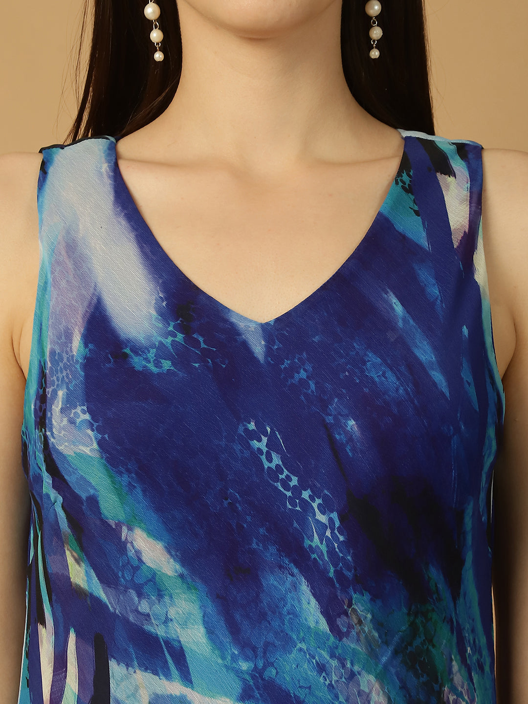 Abstract Print Frill Chiffon Dress