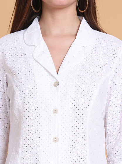 Women's White Cotton Eyelet Shirt