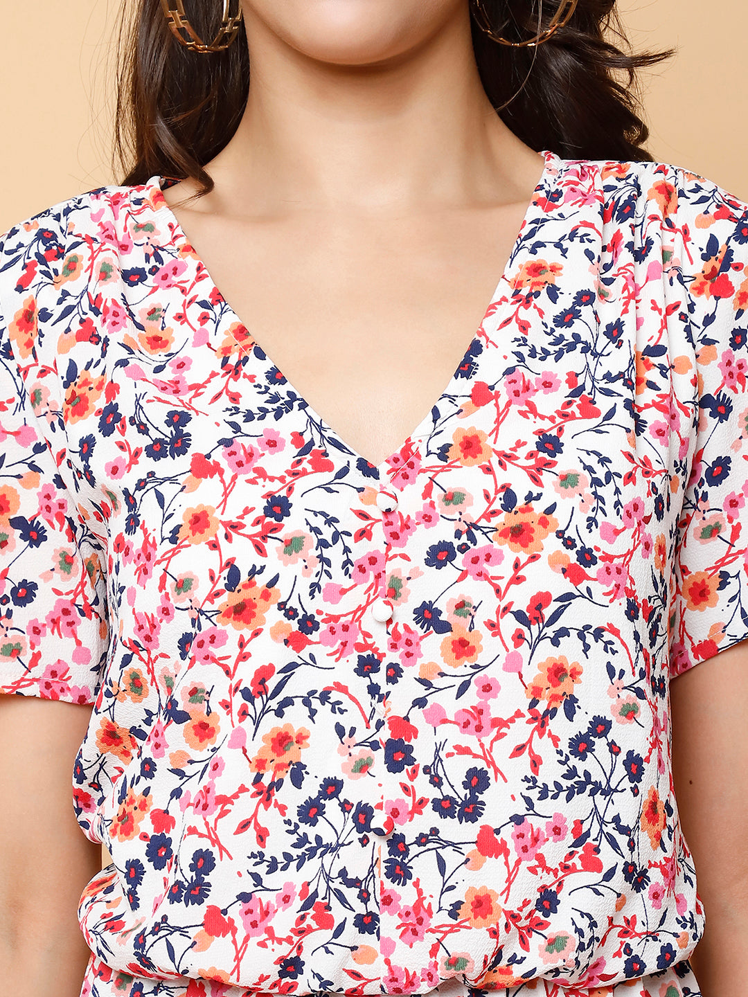 Floral Printed V-Neck Georgette Midi Dress