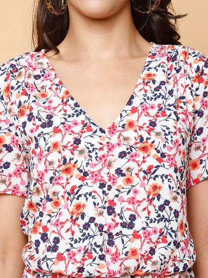 Floral Printed V-Neck Georgette Midi Dress
