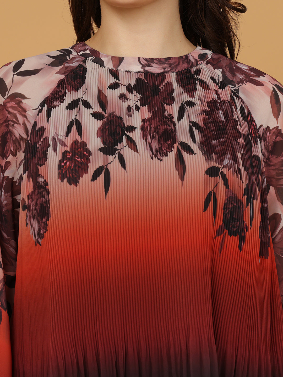 Women's Floral Ombre Pleated Top