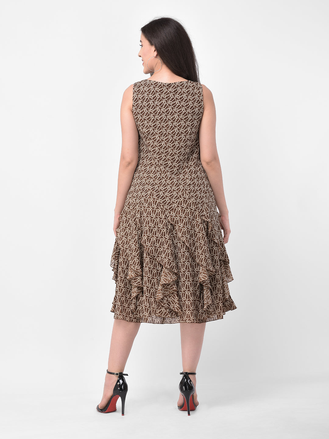 Abstract Print Round-Neck Midi Dress
