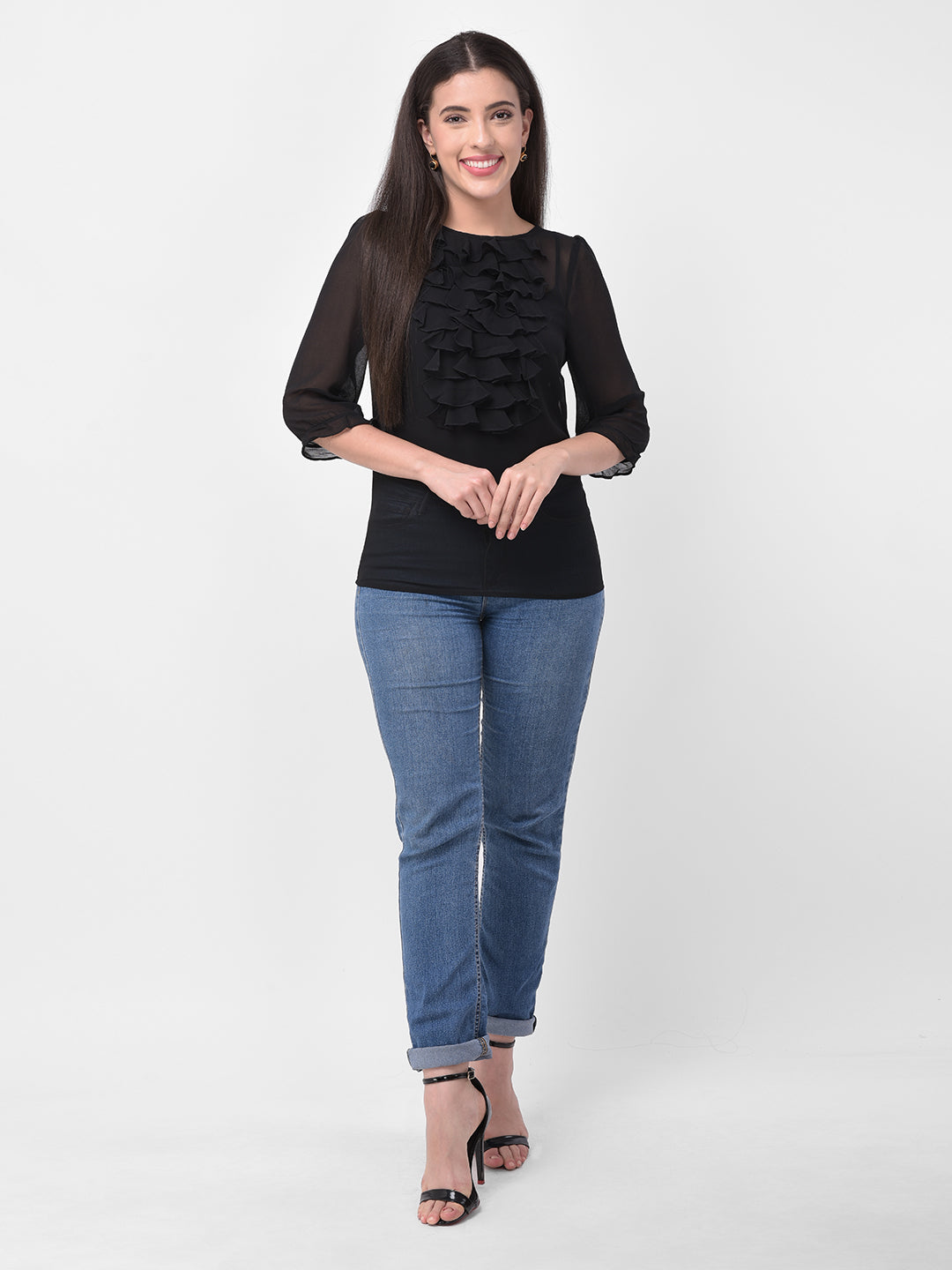 Women Ruffles Solid Top