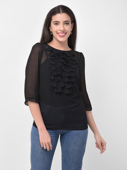 Women Ruffles Solid Top