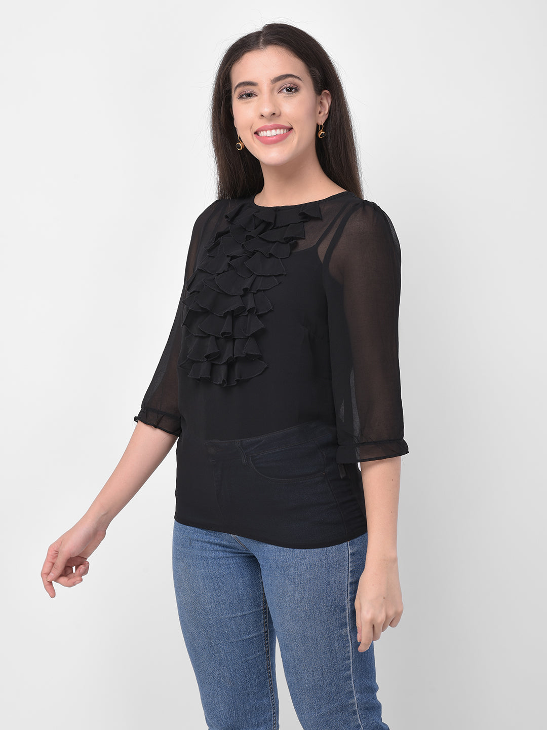 Women Ruffles Solid Top