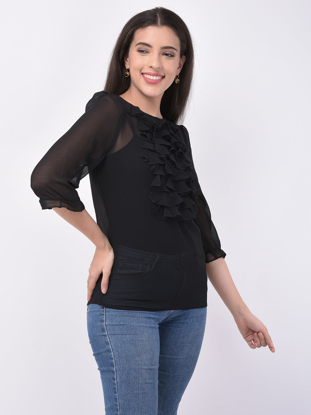 Women Ruffles Solid Top