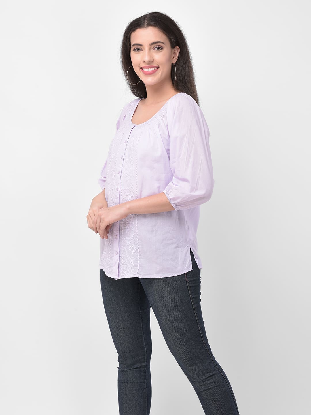 Round-Neck Top with Lace Accent