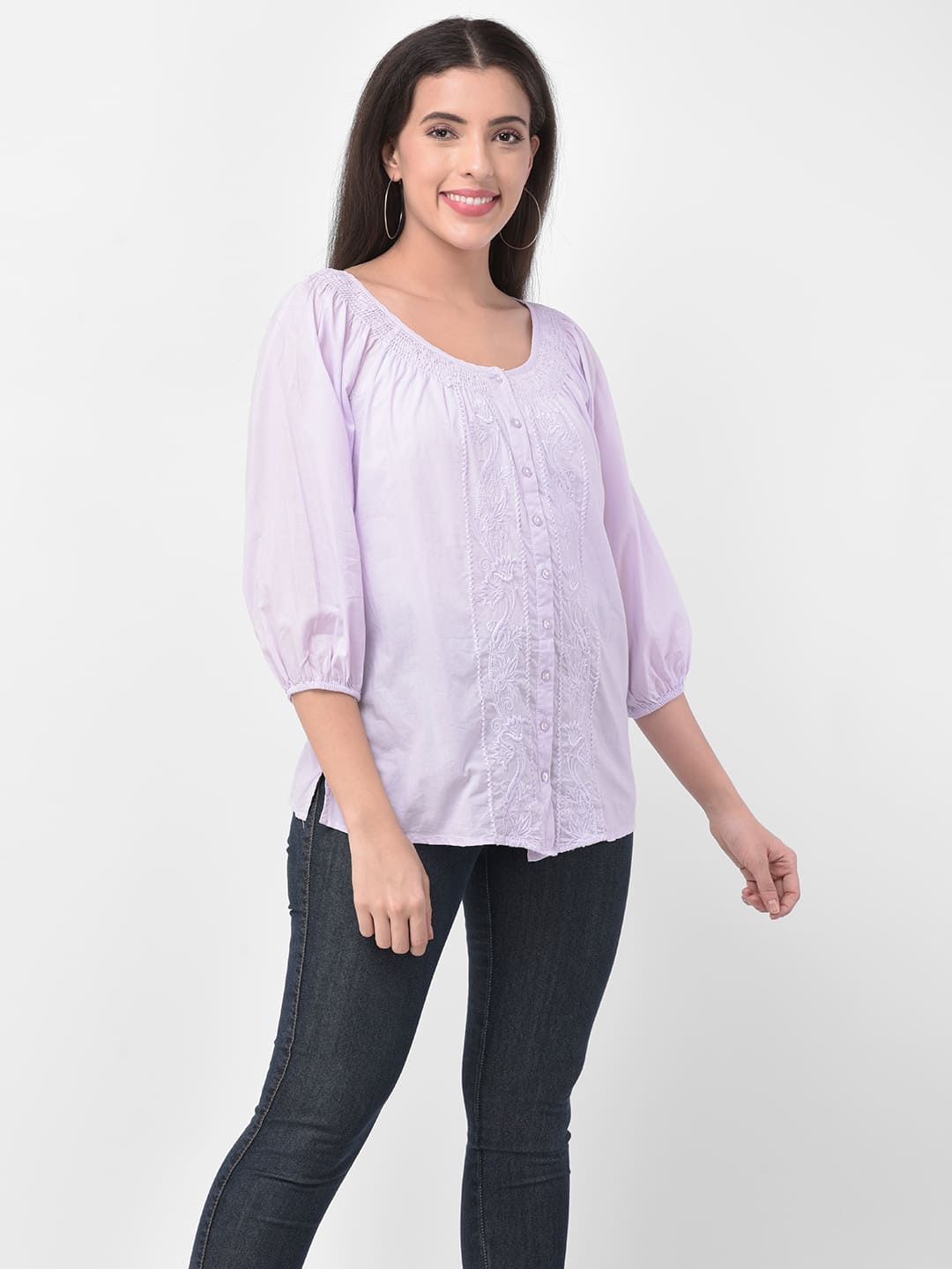 Round-Neck Top with Lace Accent