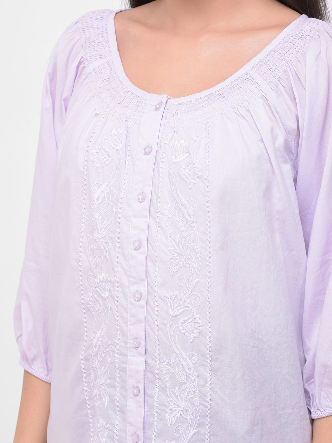 Round-Neck Top with Lace Accent