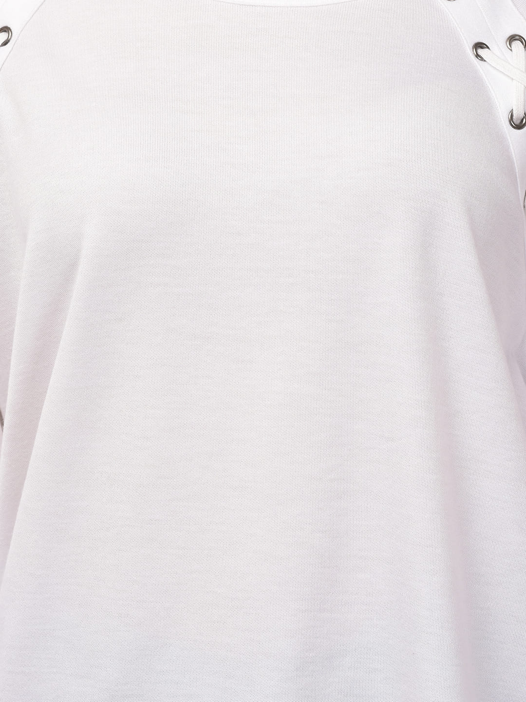 Women Tie Up Detail White Round Neck Boxy Top