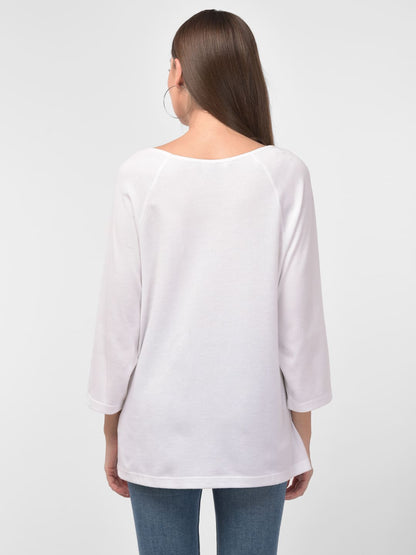 Women Tie Up Detail White Round Neck Boxy Top