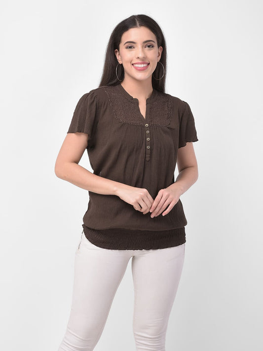 Solid Brown  Lace Top