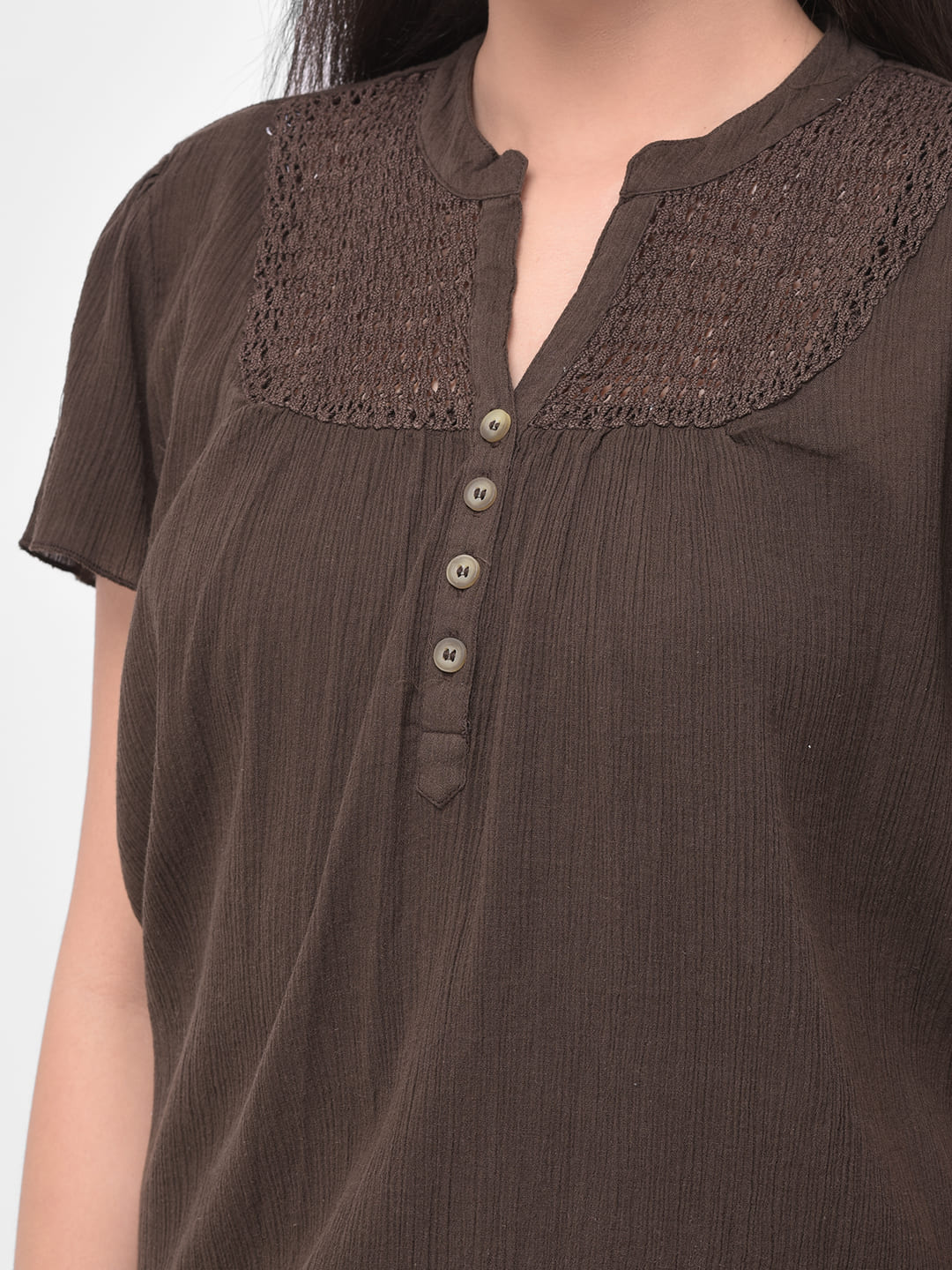 Solid Brown  Lace Top