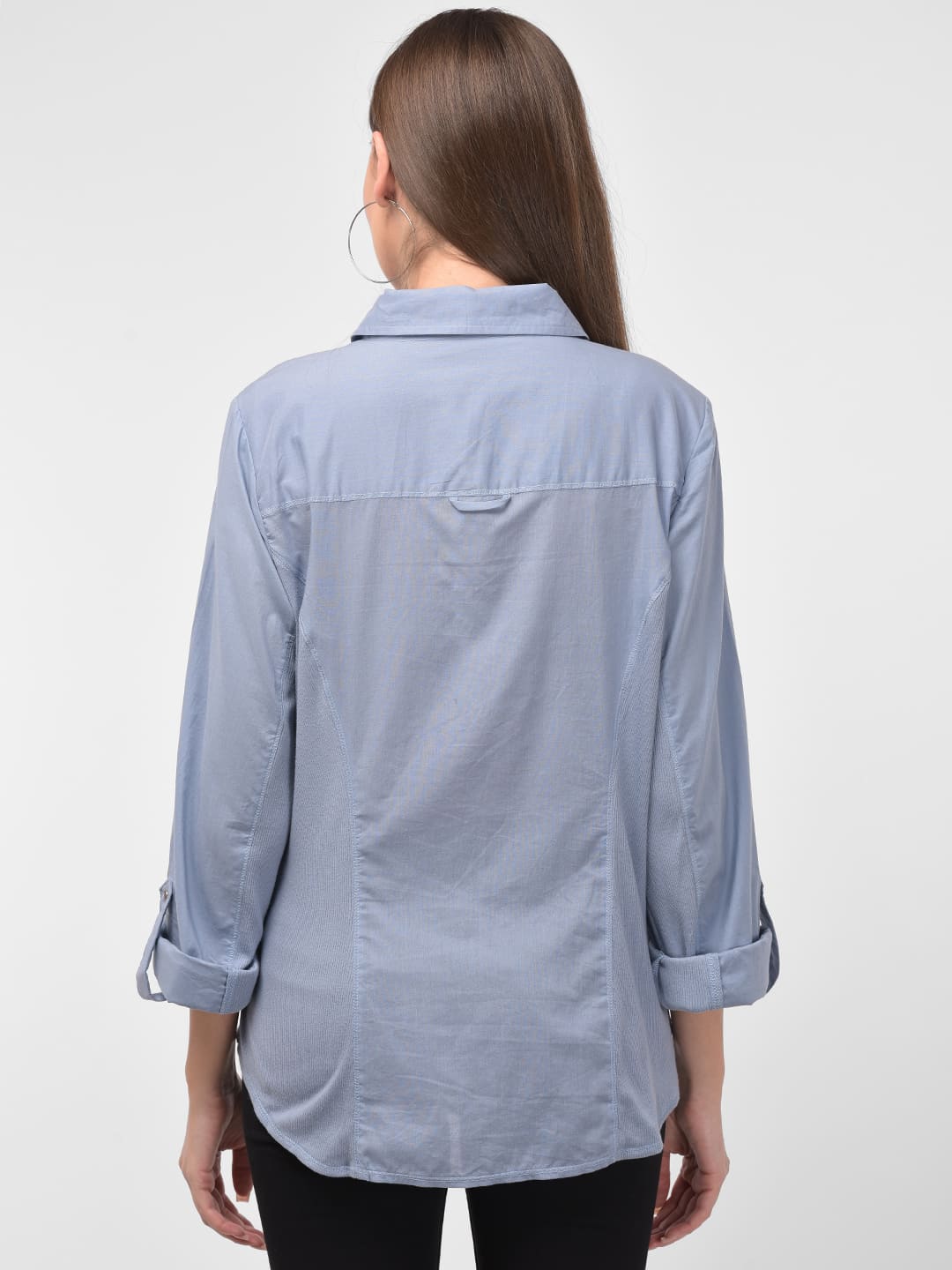 Women Blue Solid Long Sleeves Formal Shirt