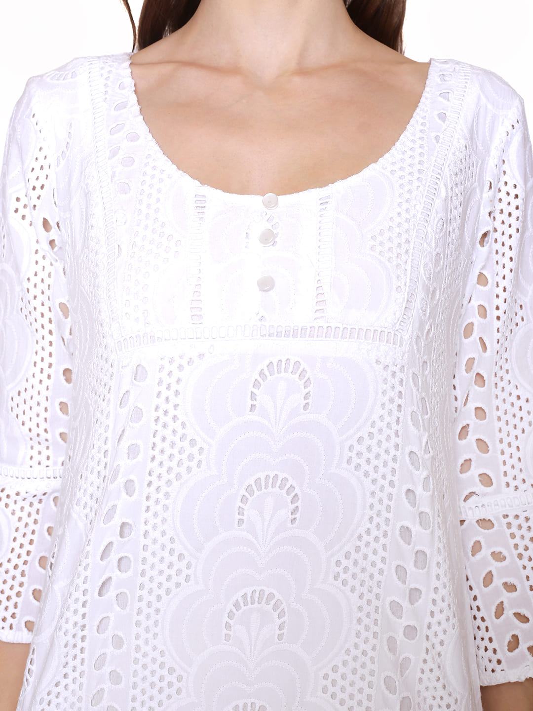 Self Designed Schiffli White Dress