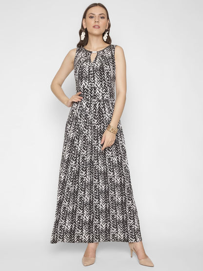 Abstract Print Keyhole Maxi Dress