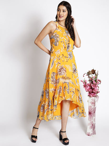 Floral Printed Cut-Out Detail Tiered A-Line Midi Dress