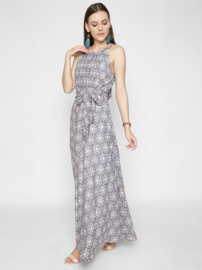 Printed Halter Neck Maxi Dress