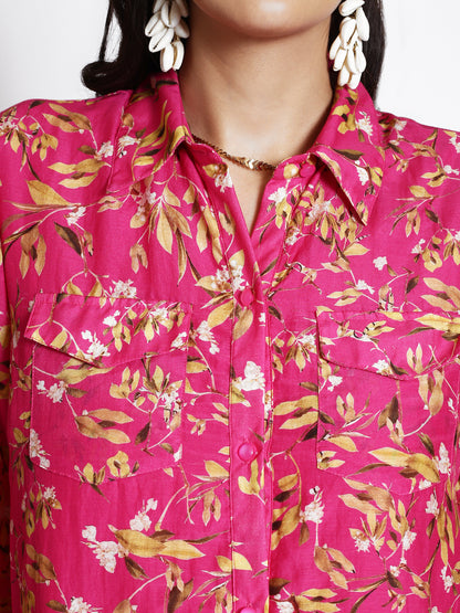 Floral Print Georgette Shirt Midi Dress