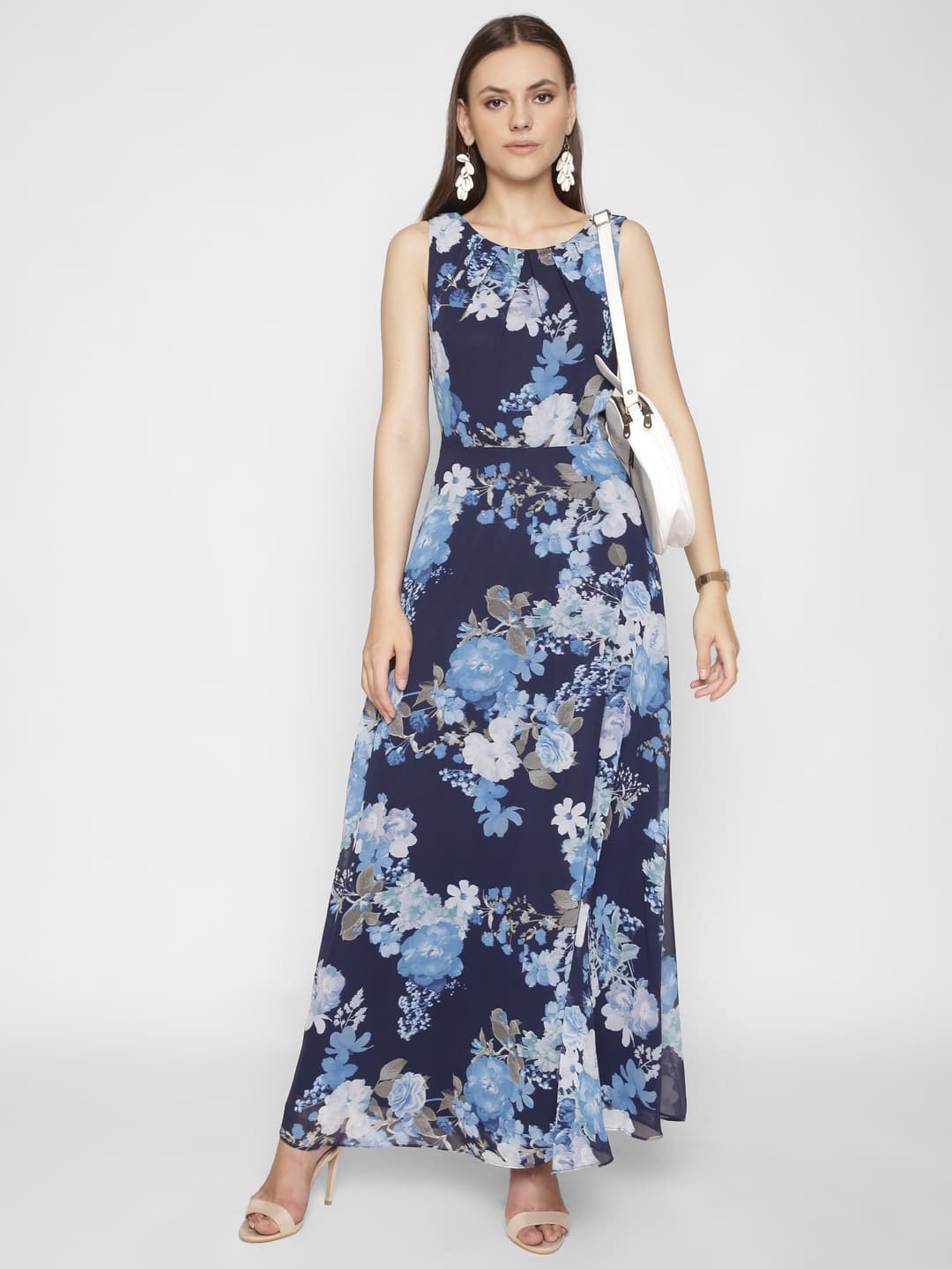 Blue Fit & Floral Maxi Dress