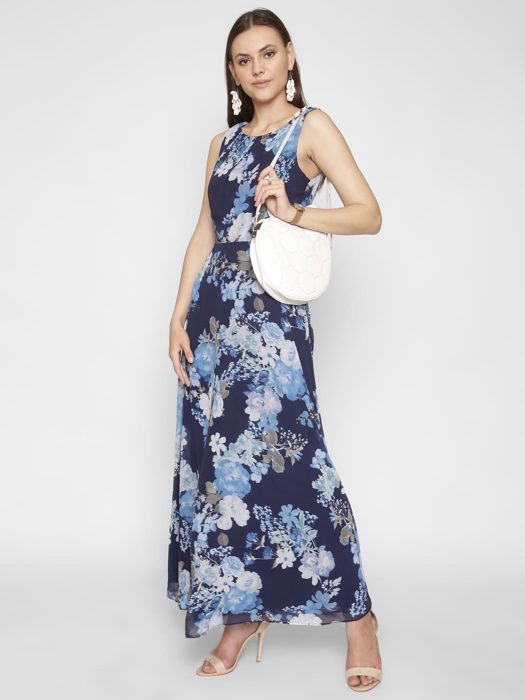 Blue Fit & Floral Maxi Dress